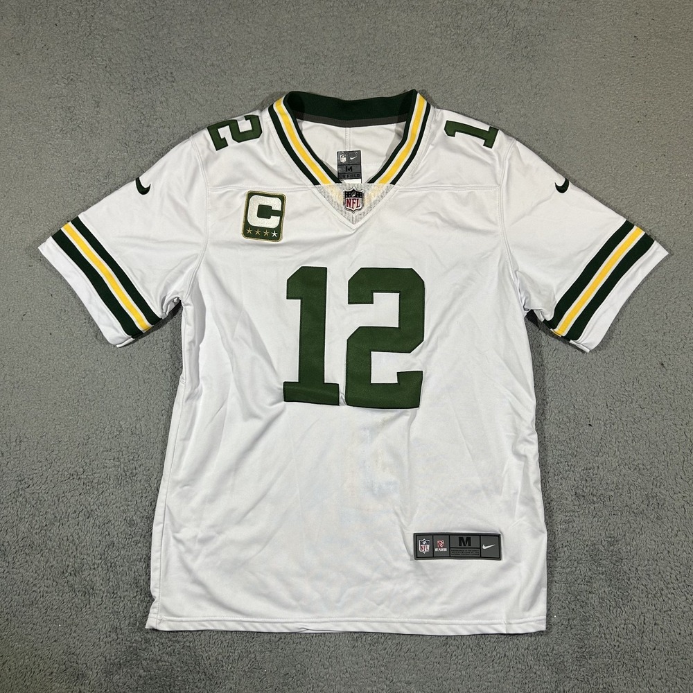 Green Bay Packers Football Jersey Mens Medium White NFL Nike Rodgers 12 #3909